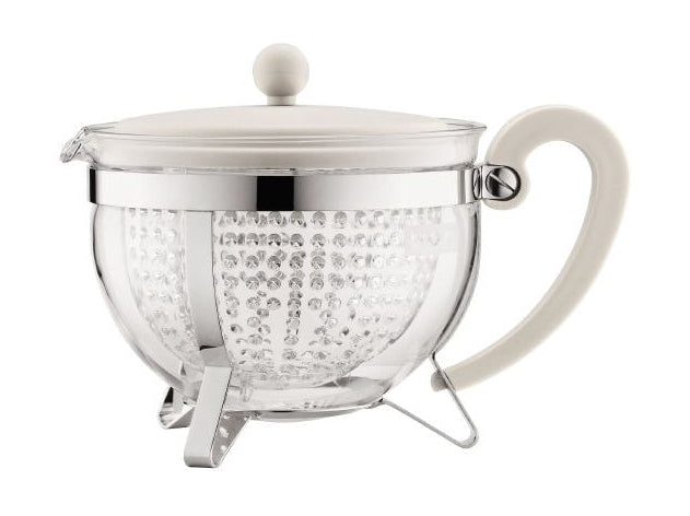 Bodum Chambord Teapot With Colored Plastic Lid Handle And Transparent Filter, Cream