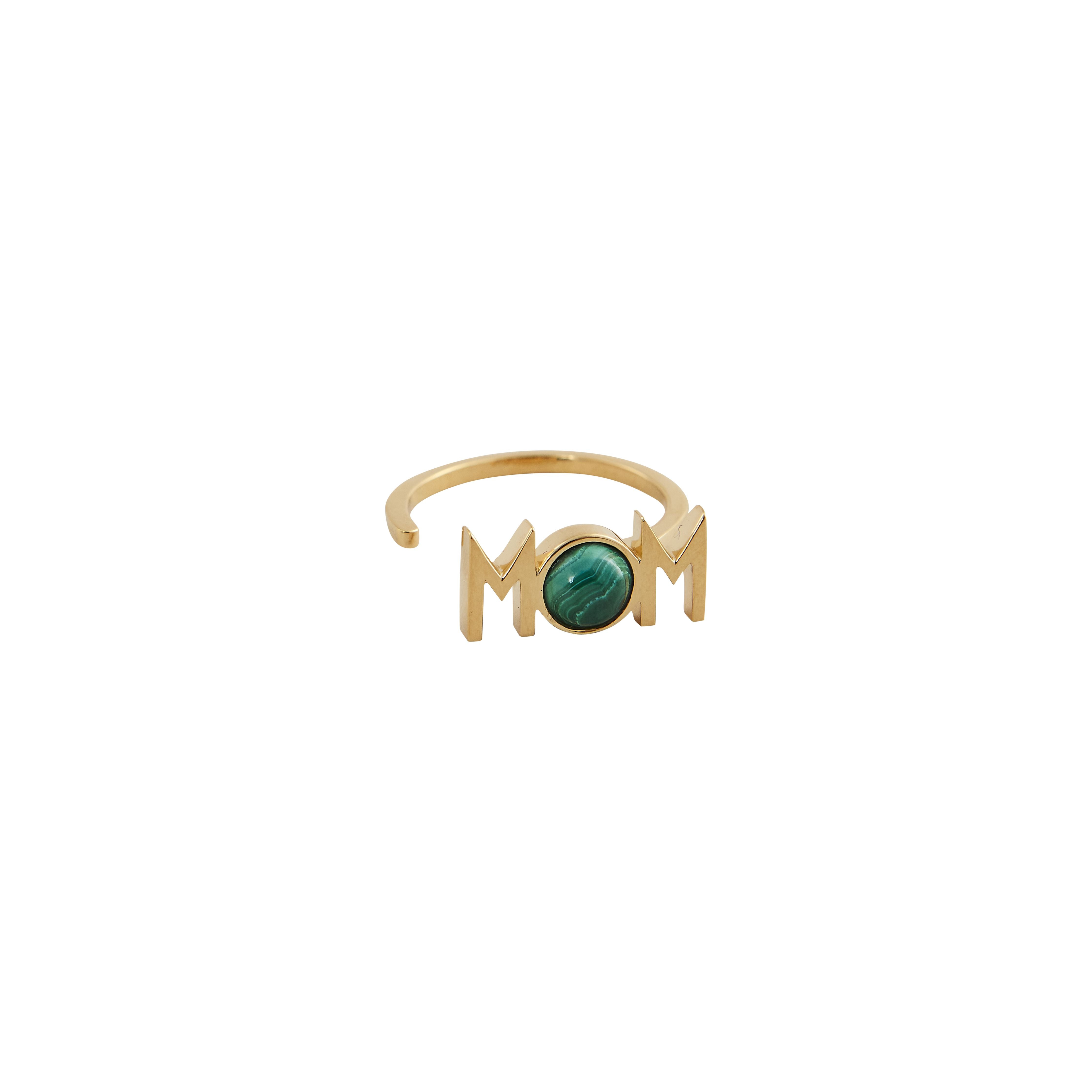 Design Letters Great Mom Ring 18k Gold Plated, Malachite Green