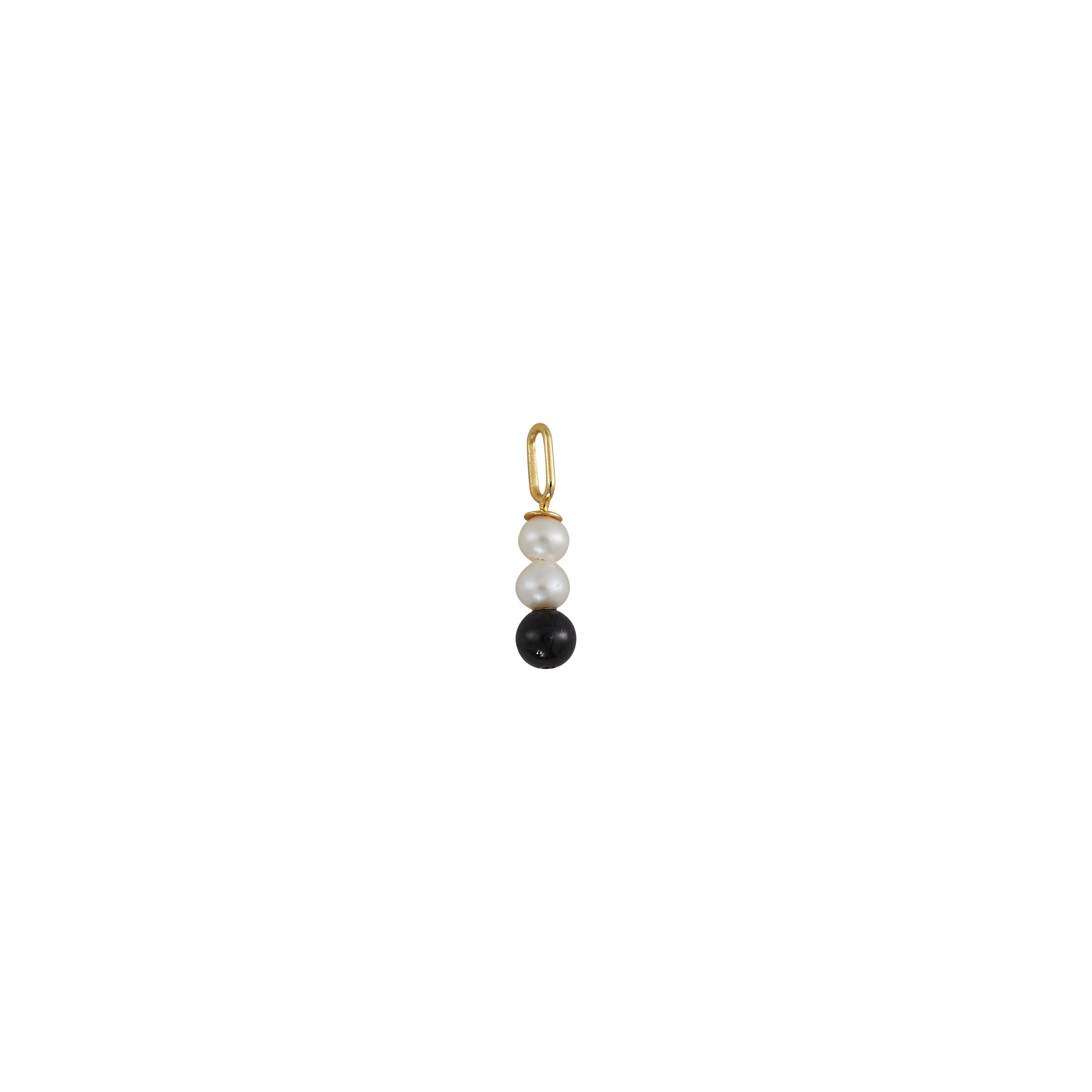 Design Letters Pearl Stick Charm 4 Mm Pendant Gold Plated, Black Agate