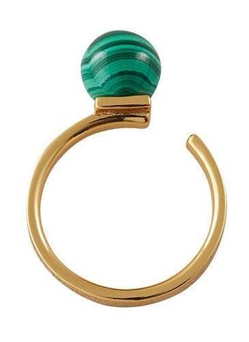 Design Letters Stone Drop Ring 18k Gold Plated, Malachite Green