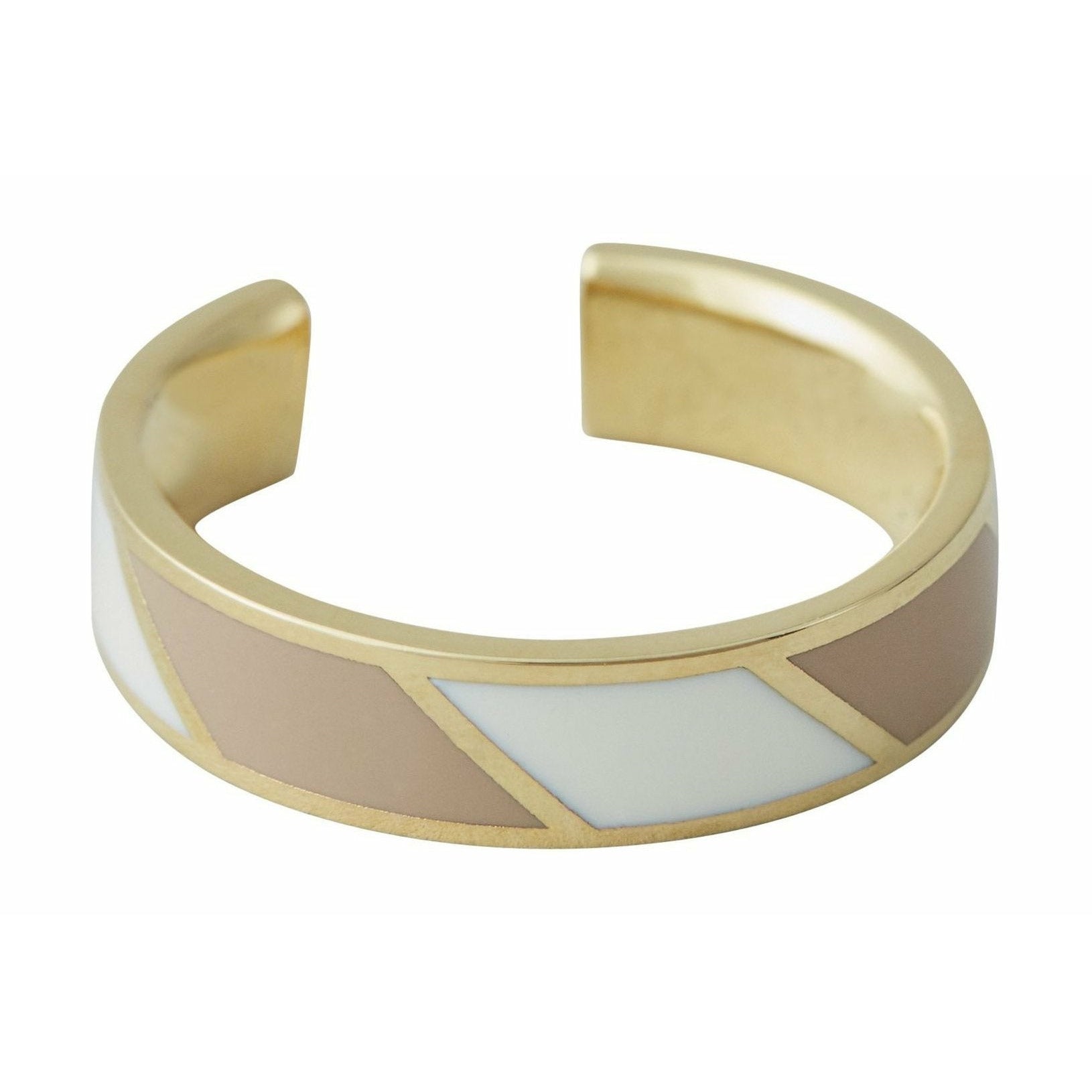 Design Letters Striped Candy Ring Brass Gold Platted, Beige/White