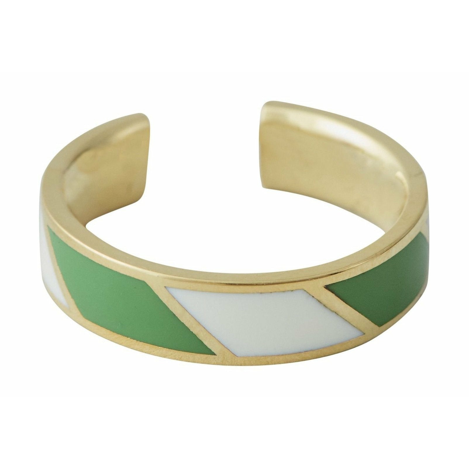 Design Letters Striped Candy Ring Brass Gold Platted, Green/White