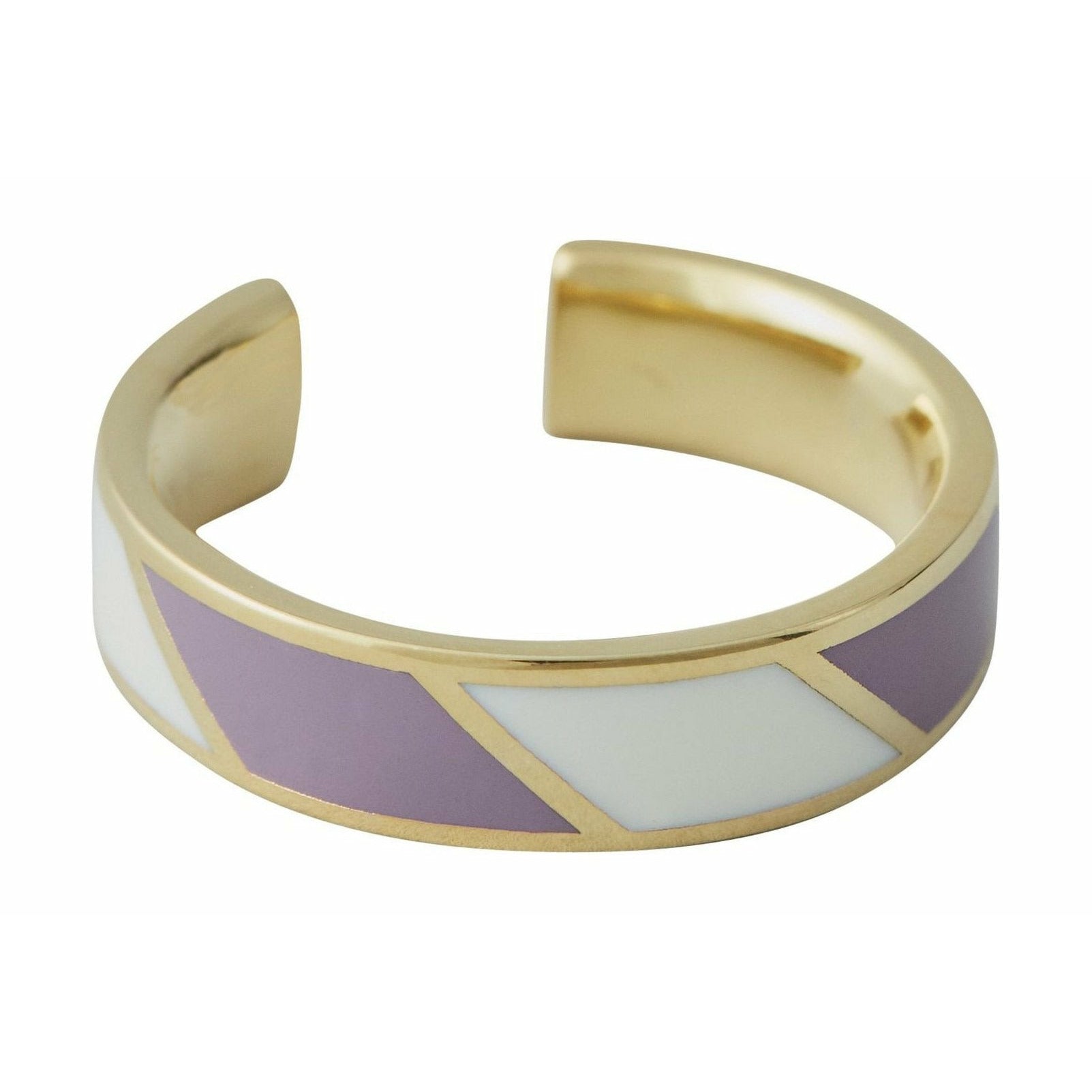 Design Letters Striped Candy Ring Brass Gold Platted, Violet/White