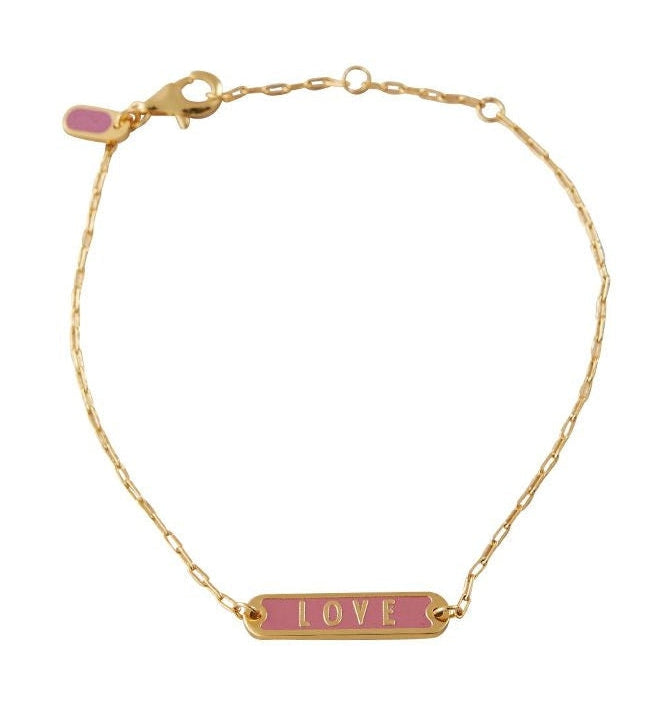 Design Letters Word Candy Bangle Love Brass Gold Plated, Dark Pink