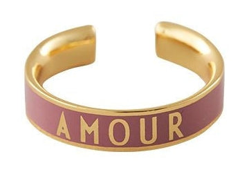 Design Letters Word Candy Ring Amour Brass Gold Platted, Dark Pink