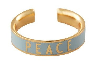 Design Letters Word Candy Ring Peace Brass Gold Platted, Light Blue