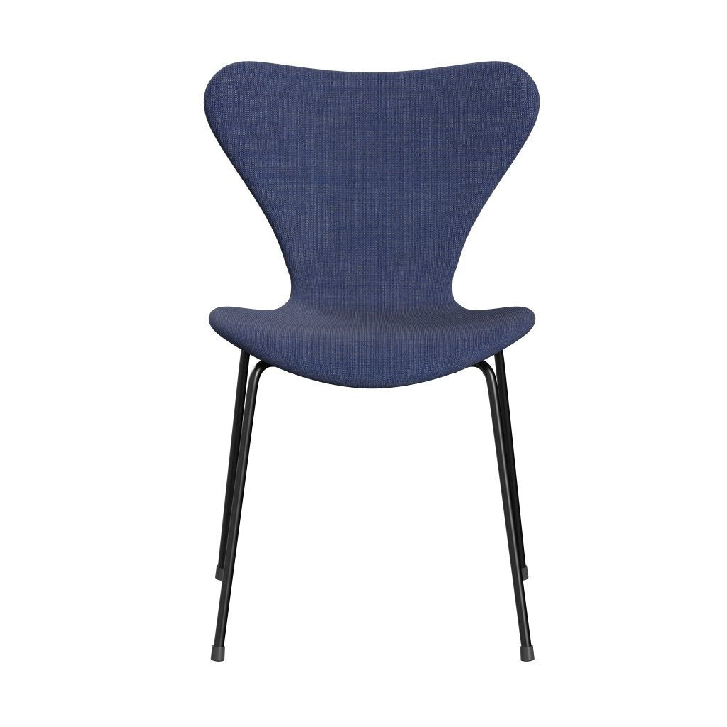 Fritz Hansen 3107 Chair Full Upholstery, Black/Canvas Washed Blue
